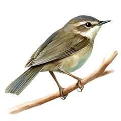 cute Dusky Warbler watercolor clipart illustration isolated
