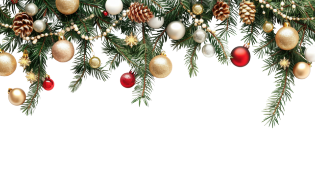 Border with Christmas Decorations on transparent background