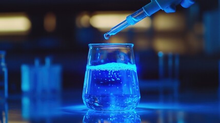 Blue Liquid in a Beaker in a Laboratory