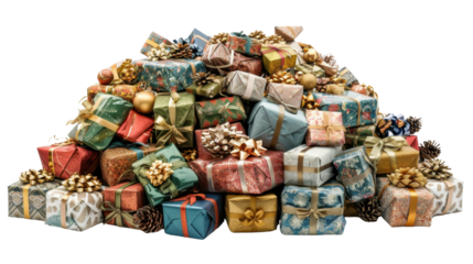 Border of gifts, presents Christmas on transparent background
