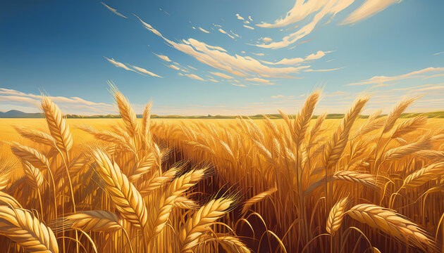  Wheat field, golden and ready for harvest, under a clear sky. _1(1135)