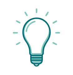 Fototapeta premium Lightbulb icon in teal color, glowing effect, isolated on white, idea concept