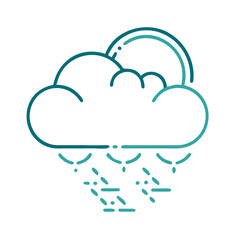 Cloud and sun icon with rain drops in teal, representing weather changes