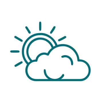 recommend clip art: Partly cloudy weather icon, simple teal line art, isolated on white, weather forecast concept