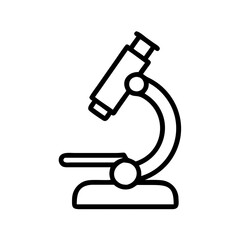 Microscope icon, simple black line art, isolated on white, laboratory research concept