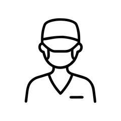 Surgeon icon, simple black line art, isolated on white, medical professional concept