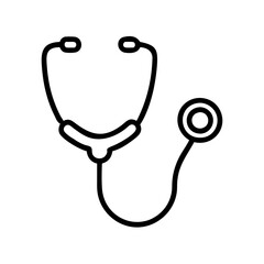 Stethoscope icon, simple black line art, isolated on white, healthcare tool concept