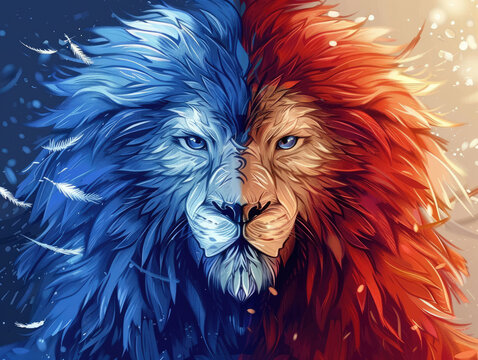 Half lion, half eagle hybrid illustration.