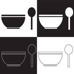 Soup icon set. hot soup bowl with spoon icon. Asian Chinese soup sign suitable .  Isolated on black and white background. Vector Illustration. EPS 10
