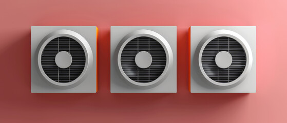 3D render of modern flat design air conditioner vents with futuristic monochromatic theme, top view.