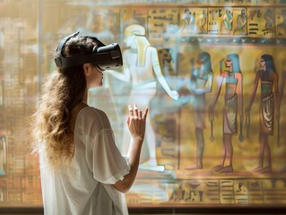 Virtual Reality History Lesson with Students Exploring Ancient Civilizations Interactively EdTech Innovations Concept