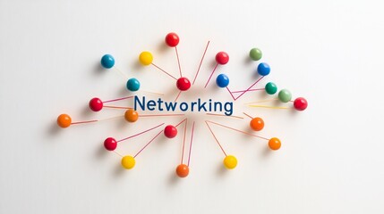 Collaborative Networking Concept with Colorful Connected Pins on a White Background