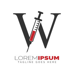 Letter W Injection Logo Design. Alphabet W Syringe icon illustration