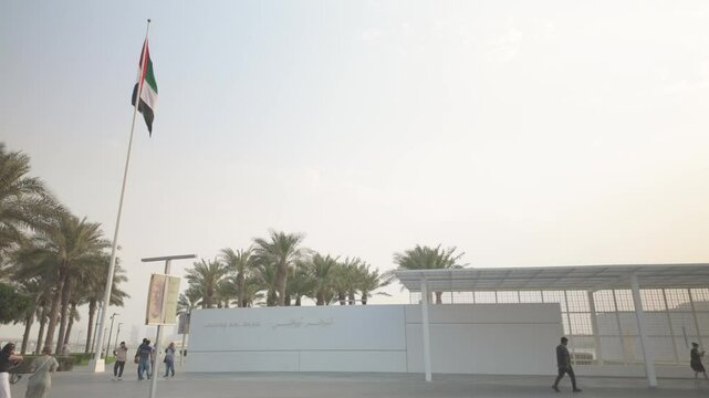 Abu Dhabi, United Arab Emirates - September 15, 2024: Louvre museum in Abu Dhabi exterior and entrance with characteristic architecture