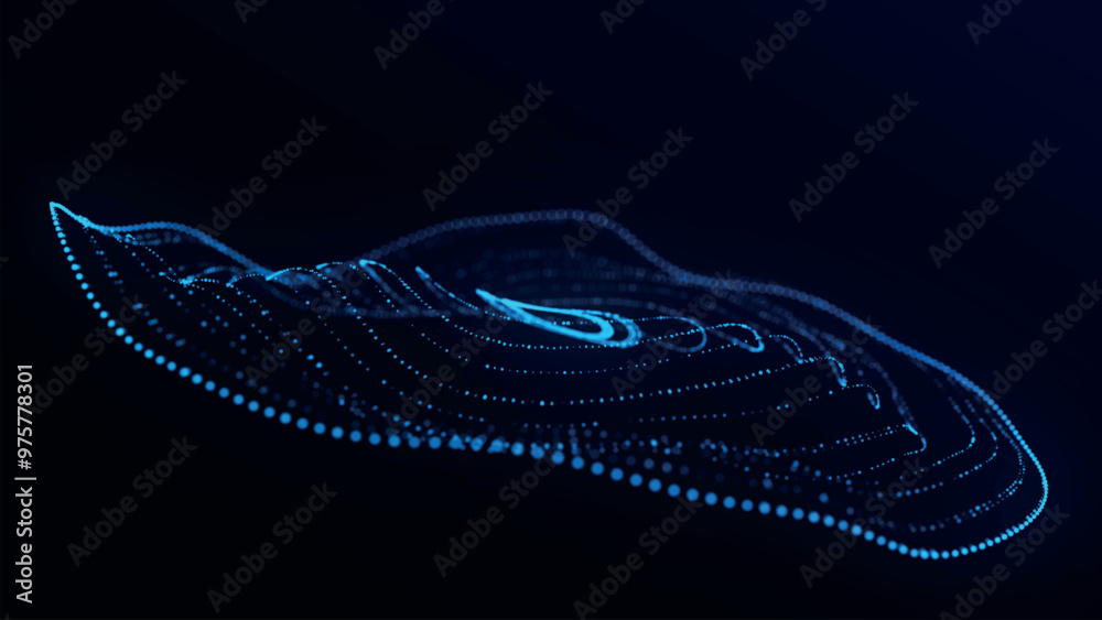 Poster abstract background with dynamic wave. circular wave of dots. musical sound wave. dark background. b