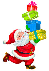 New Year's Colorful Drawing Of Santa Claus Watercolor