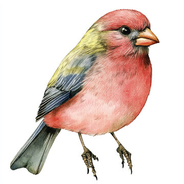 recommend clip art: cute Finch Bird watercolor clipart illustration isolated
