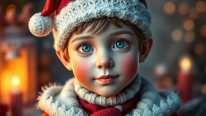 Young Boy in Santa Hat Looking at Camera