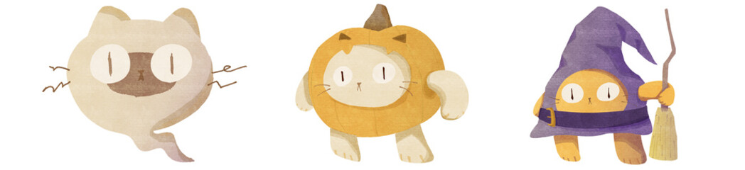 watercolor cat logo character cartoon illustration