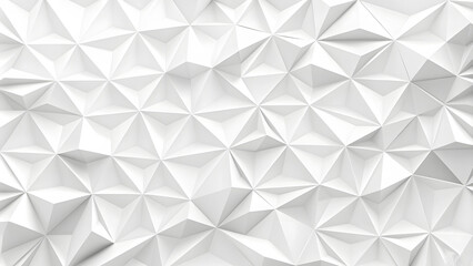Obraz premium Mesh of three-dimensional white triangles geometrical background wallpaper banner flat lay top view from above. Minimalist hexagon pattern with soft white and light grey tones, clean and seamless