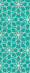 A decorative pattern featuring floral motifs in a teal and cream color scheme, suitable for backgrounds or textile designs.