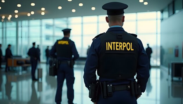 Interpol officers at an airport