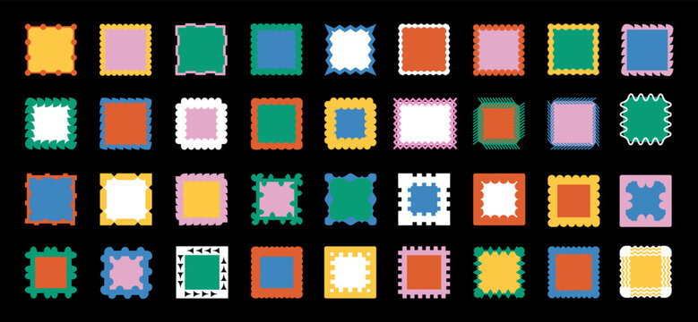 Brutal modern contemporary figure. Set of frames. Abstract geometric shapes and icons. Swiss design aesthetics. Trendy 90s retro style.