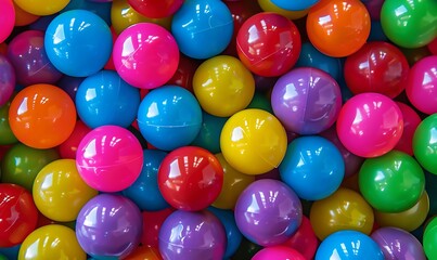 Colorful plastic balls in a children's playroom, close up