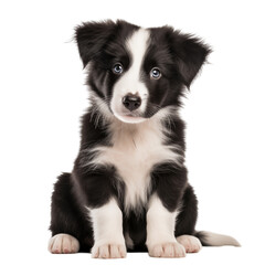 Fototapeta premium Adorable Black and White Border Collie Puppy Sitting On Transparent Background Looking Curious