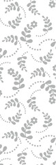A seamless pattern featuring delicate gray foliage and floral designs on a white background.