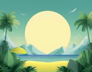 Paradise of Palm fringed Sands and Water summer. beach background. 