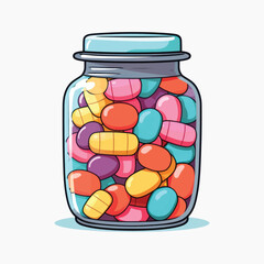 Colorful cartoon pill jar