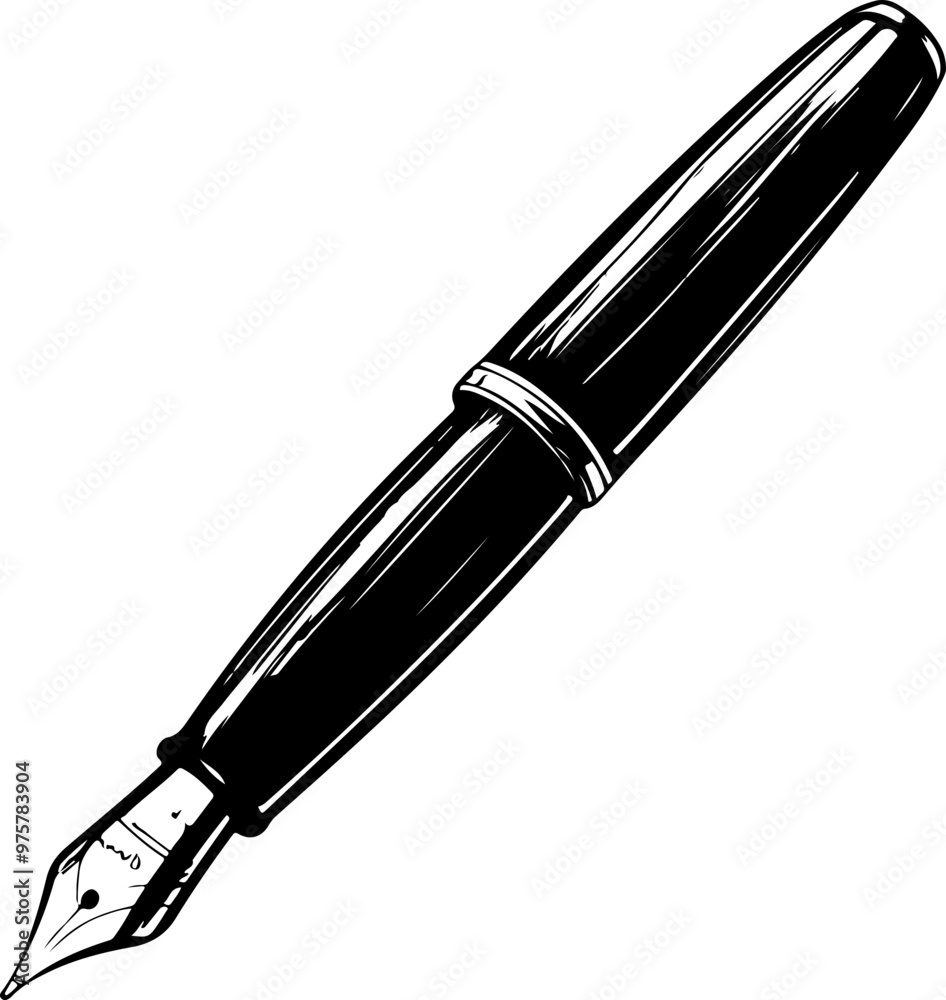 Poster Elegant Fountain Pen Illustration in Black and White