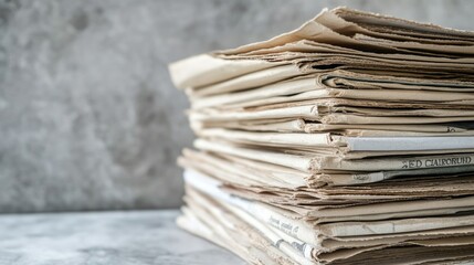A stack of neatly folded newspapers with ample copy space, perfect for headlines or editorial content, against a neutral background.