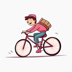 Obraz premium Happy cyclist with backpack illustration