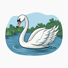 Elegant swan in serene lake