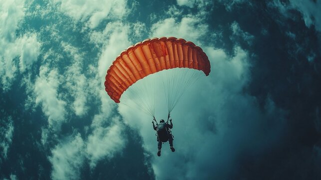 a man riding a parachute in a high-flying adventure illustrating the thrilling experience and breathtaking aerial view of skydiving and outdoor exploration