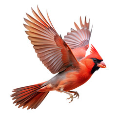 Red Cardinal Bird in Flight with Outstretched Wings, isolated on white transparent background, png element. Northern cardinal symbol of Christmas