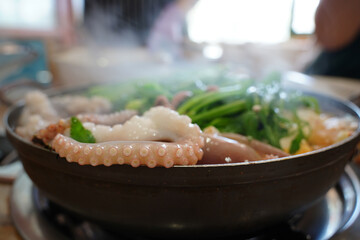 Korean health food Yeonpotang. Boiled with octopus and various vegetables.