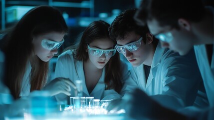 A group of students troubleshoots an experiment, discussing what might have gone wrong and how to fix it