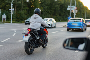 Automobile traffic of vehicles on a motorway.