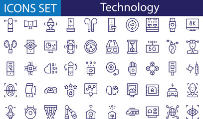 Technology icons Set. Linear icon collection. Editable stroke. Vector illustration
