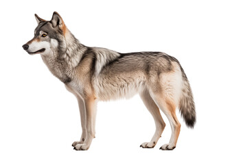 Obraz premium Side View Of A Gray Wolf Standing On Transparent Background
