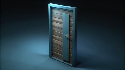 Modern Wooden Door with Blue Frame and Metal Handle