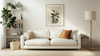 Cozy Manhattan Living: Off-White Couch and Warm Accents in a Naturally Lit Room