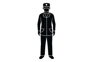 Silhouette of Surgeon in Full Scrubs, Cap, and Mask, Vector Illustration