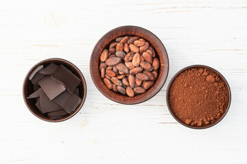 Cocoa beans grain in bowl . Ingredient for preparating chocolate