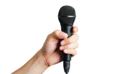 Hand with microphone on transparent background
