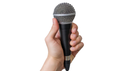 Hand with microphone on transparent background