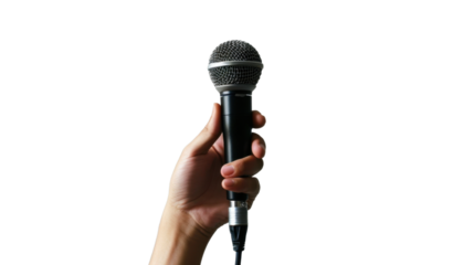Hand with microphone on transparent background